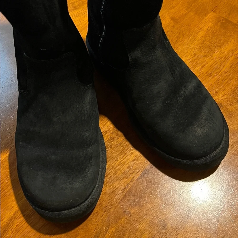 UGG Classic Tall Black Suede Boots with Metal Logo US Women's Size 7 - Picture 4 of 16